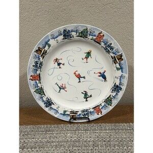 Living Quarters Christmas Village Serving Plate 15” Diameter Ice Skaters  Houses
